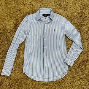 ralph lauren blue knit oxford collared shirt